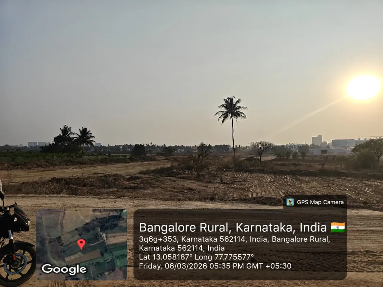 Featured Image of Sobha One World Site Progress March 2026 - cleared site with surrounding Hosakote skyline at sunset, GPS-stamped Amanidoddakere